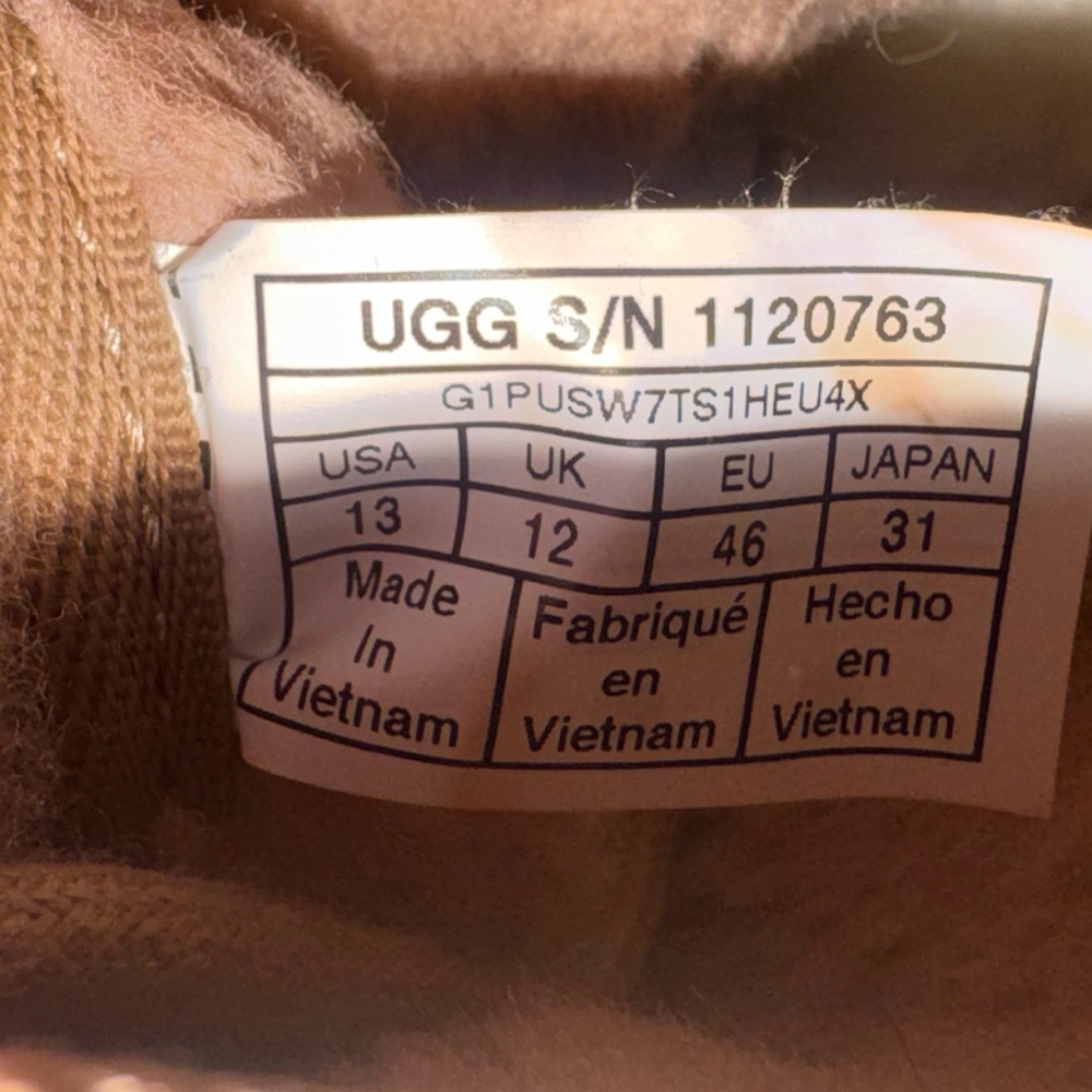 WORN ONCE UGG unisex Neumel Cozy lace up fluffy ankle boots in chestnut SZ 13 - Picture 8 of 8